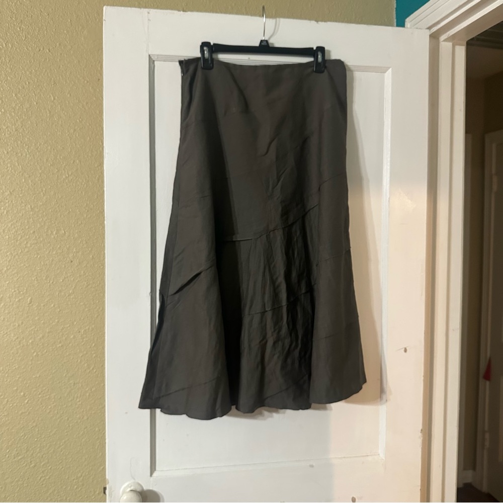 Sandro Sz 12 Dark Gray Linen Boho Style Patchwork Skirt
